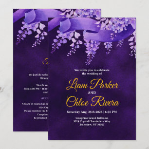 Convite Detalhe de Casamento Roxo Dourado Místico da Wiste
