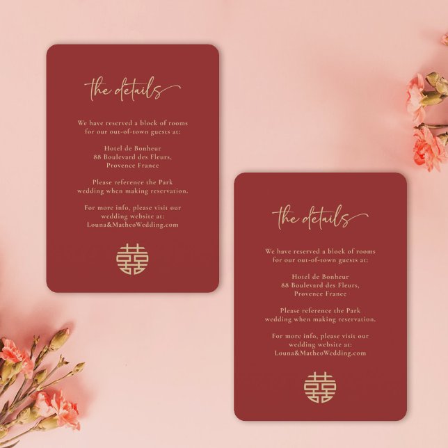 Convite Detalhe do Casamento Vermelho Chinês Simples e Min (Criador carregado)