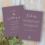 Convite Detalhe roxo mínimo moderno casamento do código QR<br><div class="desc">Clássica moderna,  simples e mínima tipografia ousada,  convite de casamento roxo,  detalhes e cartão de código QR. Com tipografia moderna e elegante e design estriada. As cores podem ser personalizadas.</div>