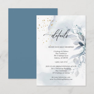 Convite Detalhes 2 Folhagem em Aquarela Azul Poeira Elegan