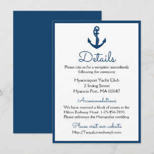Convite Detalhes Azul-Marinho Âncora Casamento Náutico Mar
