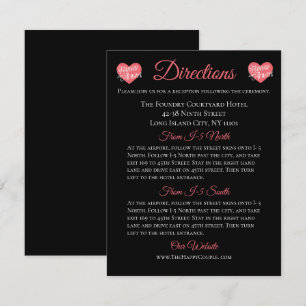 Convite Detalhes Cor-de-Rosa e Preto Direções Amor Coração