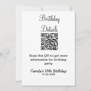 Convite Detalhes da festa de aniversário de verificação QR