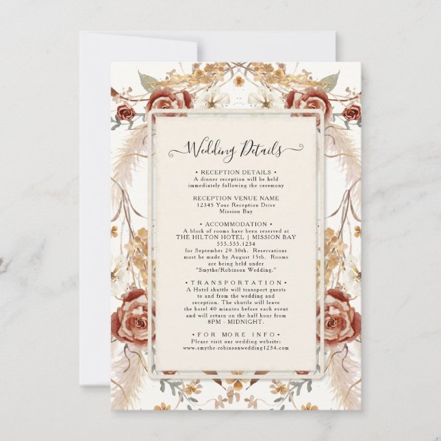 Convite Detalhes da Folhagem da Mostarda Floral Red Waterc (Frente)