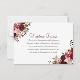 Convite Detalhes da Recepção de Casamento Boho Burgundy El