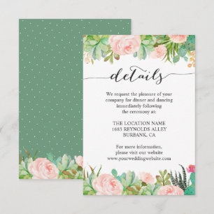 Convite Detalhes da Recepção de Casamento com Cactus Sucul
