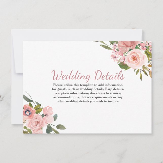 Convite Detalhes da Recepção de Casamento com Flores Rosad (Frente)
