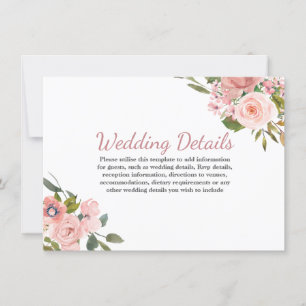 Convite Detalhes da Recepção de Casamento com Flores Rosad