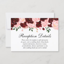 Convite Detalhes da recepção de casamento floral burgundy 