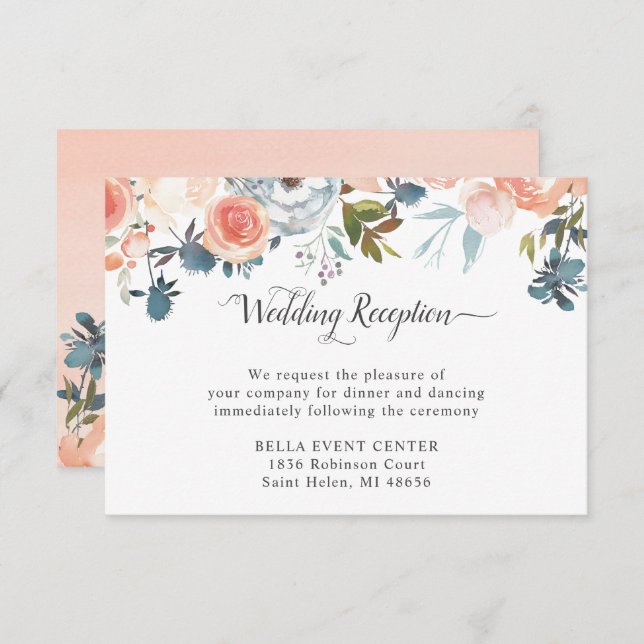 Convite Detalhes da Recepção de casamento Floral de Pêsseg (Frente/Verso)