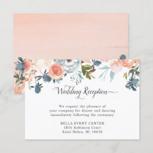 Convite Detalhes da Recepção de Casamento Floral em Aquare