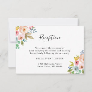 Convite Detalhes da Recepção de Casamento Floral em Aquare