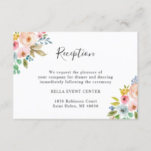 Convite Detalhes da Recepção de Casamento Floral em Aquare
