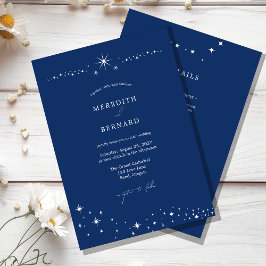 Convite Detalhes de casamento azul elegante celestial simp