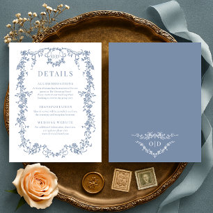 Convite Detalhes de Casamento Azul Empoeirado Vitoriano Fr