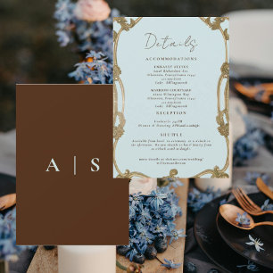 Convite Detalhes de Casamento Azul Gelo Simples Vintage II
