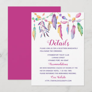 Convite Detalhes de Casamento Boho Penas Roxo Indiano