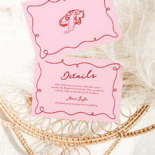Convite Detalhes de Casamento Cor-de-Rosa e Vermelho Desen