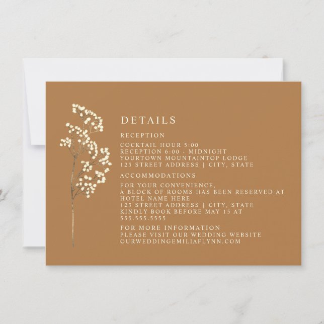 Convite Detalhes de Casamento de Gypsophila Botânica Solid (Frente)