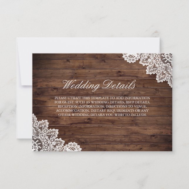 Convite Detalhes de Casamento de Renda de Madeira Rústica  (Frente)