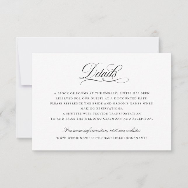 Convite Detalhes de Casamento de Script de Caligrafia Eleg (Frente)