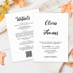 Convite Detalhes de Casamento de Script Elegante Código Qr