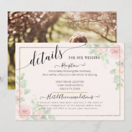 Convite Detalhes de Casamento de Script Floral Dourado Ele