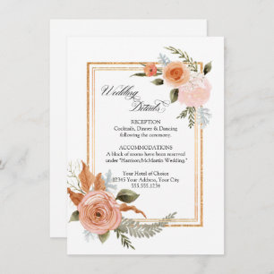 Convite Detalhes de Casamento Dourado do Buquê Rosa Floral