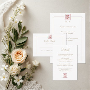 Convite Detalhes de Casamento Dupla Felicidade Elegante Mo