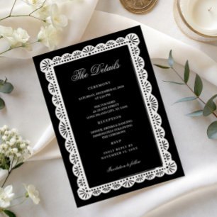 Convite Detalhes de casamento Elegantes Preto Branco Old M