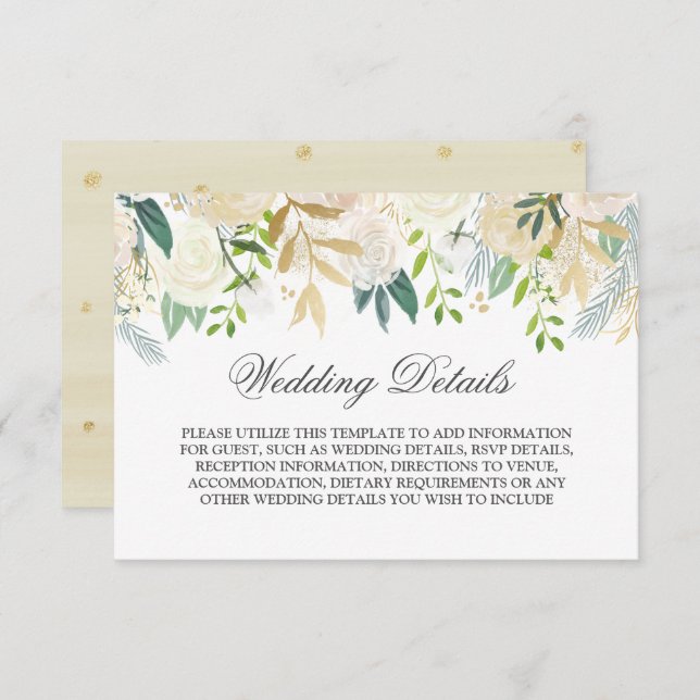 Convite Detalhes de Casamento em Aquarela Floral Dourada E (Frente/Verso)