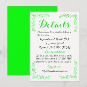 Convite Detalhes de Casamento em Folhas Florais Verde Lima