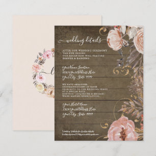 Convite Detalhes de Casamento em Madeira Rústica com Rosa 