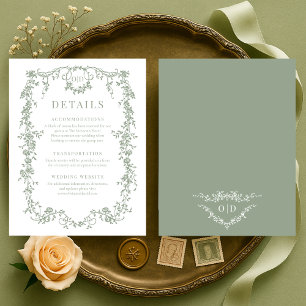 Convite Detalhes de Casamento em Verde Sage Vitoriano Fran