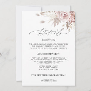 Convite Detalhes de Casamento Floral Rosa Poeirento Pink B