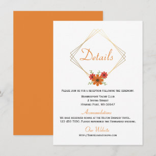 Convite Detalhes de Casamento Laranja Floral Rústico de Ou
