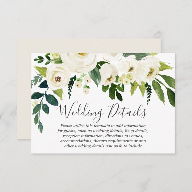 Convite Detalhes de casamento lindos creme floral branco (Frente/Verso)