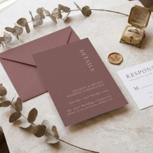 Convite Detalhes de Casamento Minimalista Rosa Escura Encl