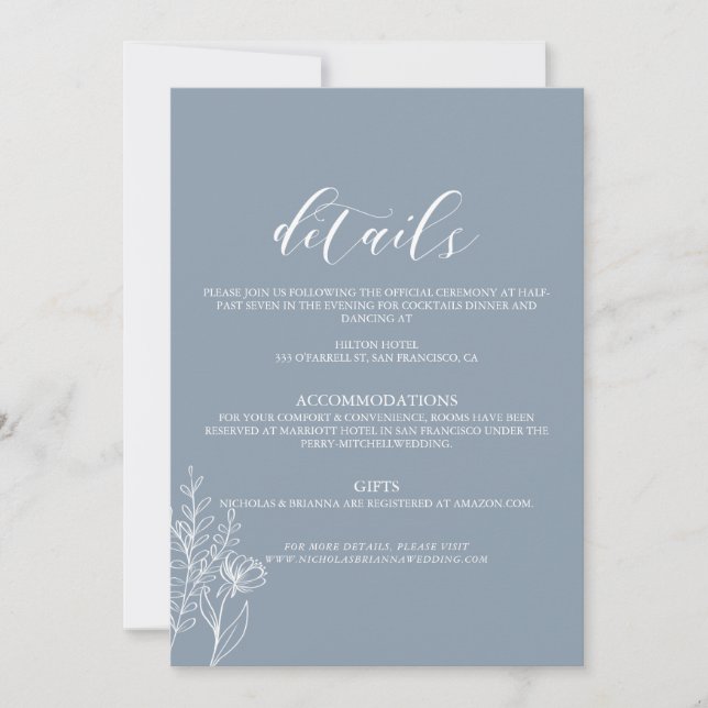 Convite Detalhes de Casamento Moderno Mínimo Clássico Azul (Frente)