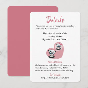 Convite Detalhes de Casamento Rosa Ursos Panda Coração