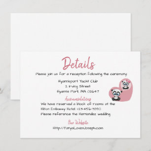 Convite Detalhes de Casamento Rosa Ursos Teddy Panda Coraç