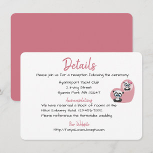 Convite Detalhes de Casamento Rosa Ursos Teddy Panda Coraç