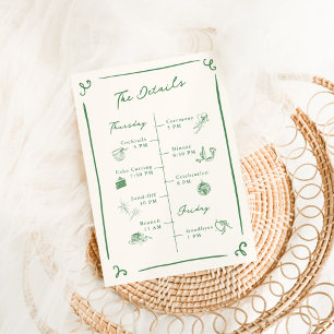 Convite Detalhes de Casamento Verde Desenhados à Mão Capri