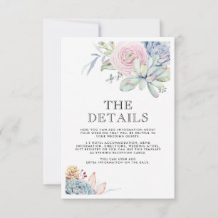 Convite Detalhes de Casamento Vintage com Suculentas em Aq