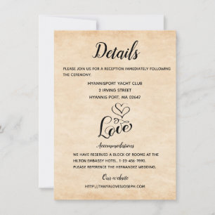 Convite Detalhes de Casamento Vintage Marrom Corações de A