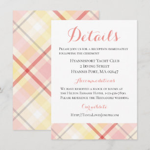 Convite Detalhes de Casamento Xadrez Rosa e Amarelo Listra