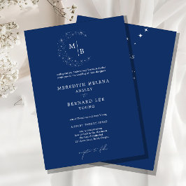 Convite Detalhes de Monograma de Casamento Celestial Elega