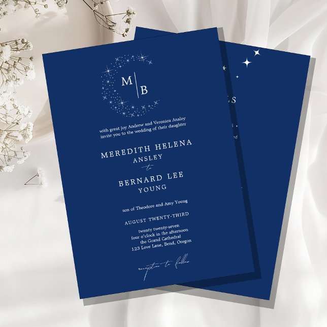 Convite Detalhes de Monograma de Casamento Celestial Elega (Criador carregado)