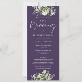 Convite Detalhes de Monograma Floral Verde Roxo Casamento