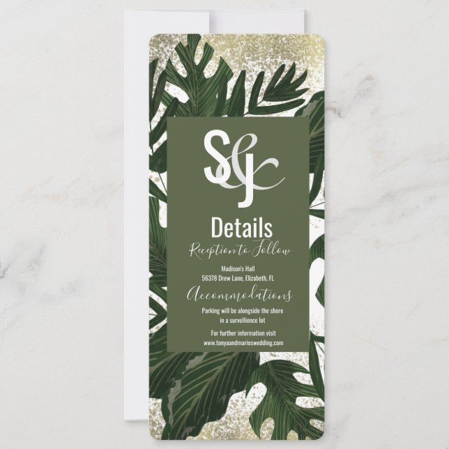 Convite Detalhes de Monstera Tropical Falso Splash Dourado (Frente)